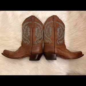 Nocona Brown Leather Western Cowboy Boots with Blue Stitching Womens Size 7
